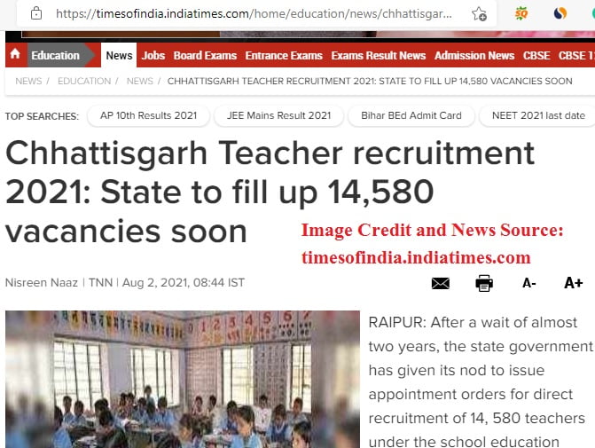 cg teacher recruitment 2021
